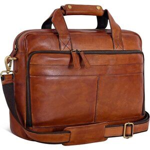 ⚡Men and Women Vintage Tan Oak Leathers Laptop Briefcase Messenger Bag